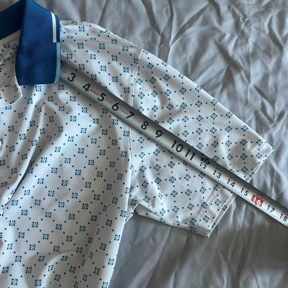 Puma White/Blue Geometric Design, Short Sleeve, Golf Polo- M - Picture 9 of 9